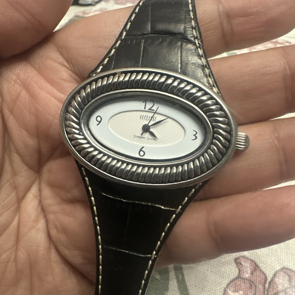 ECCLISSI Sterling Silver Art Deco Womens Watch, Black Straps, 22940 Untested